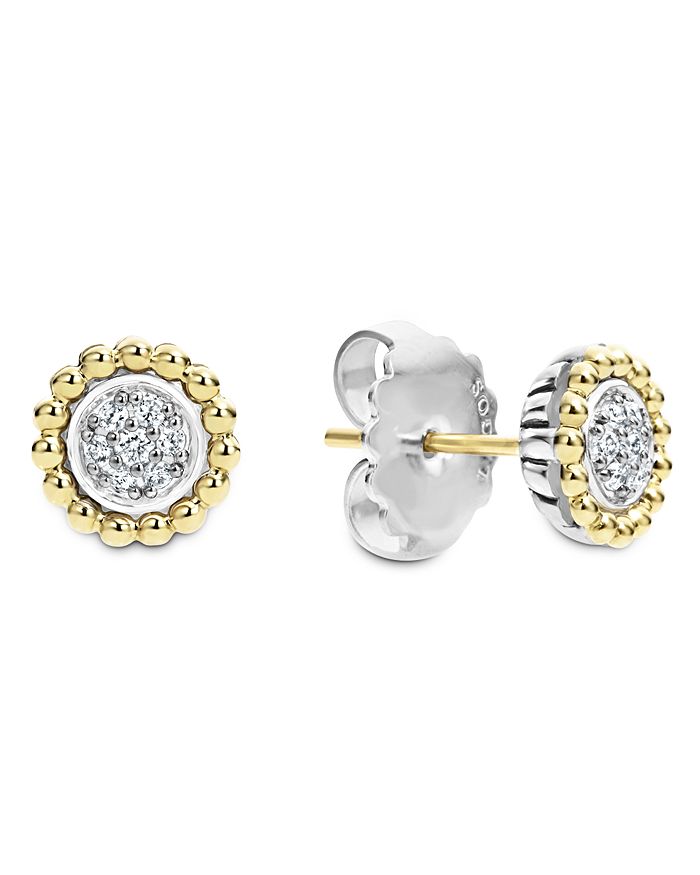 Shop Lagos 18k Gold And Diamond Caviar Stud Earrings In Gold/silver