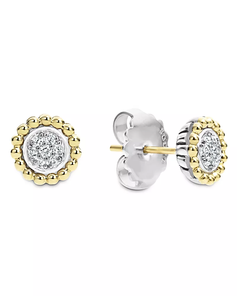 Lagos 18K Gold and Diamond Caviar Stud Earrings