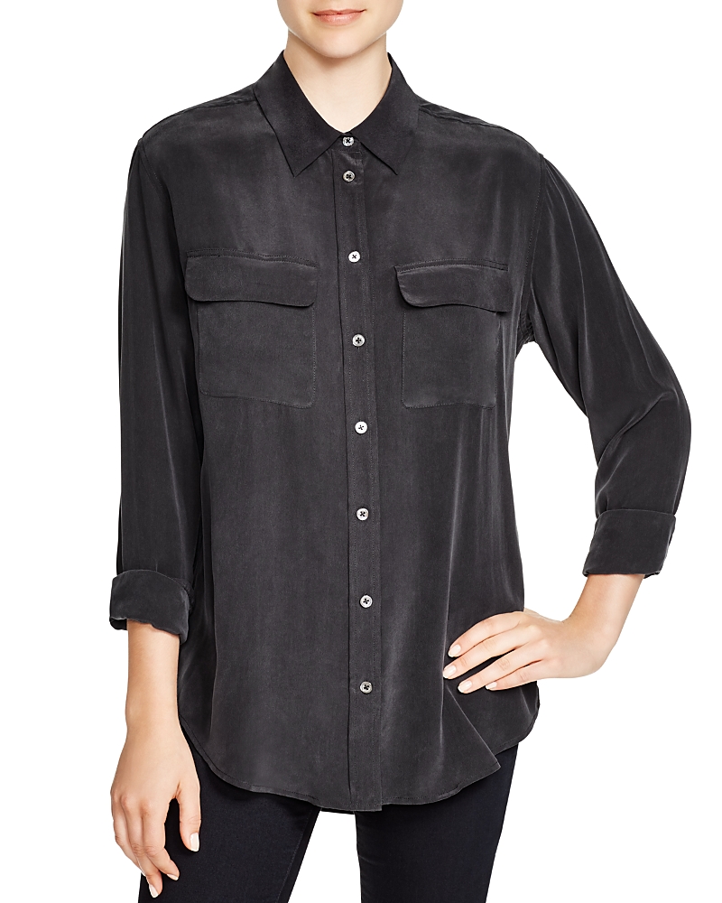Shop Equipment Slim Signature Silk Shirt In True Black