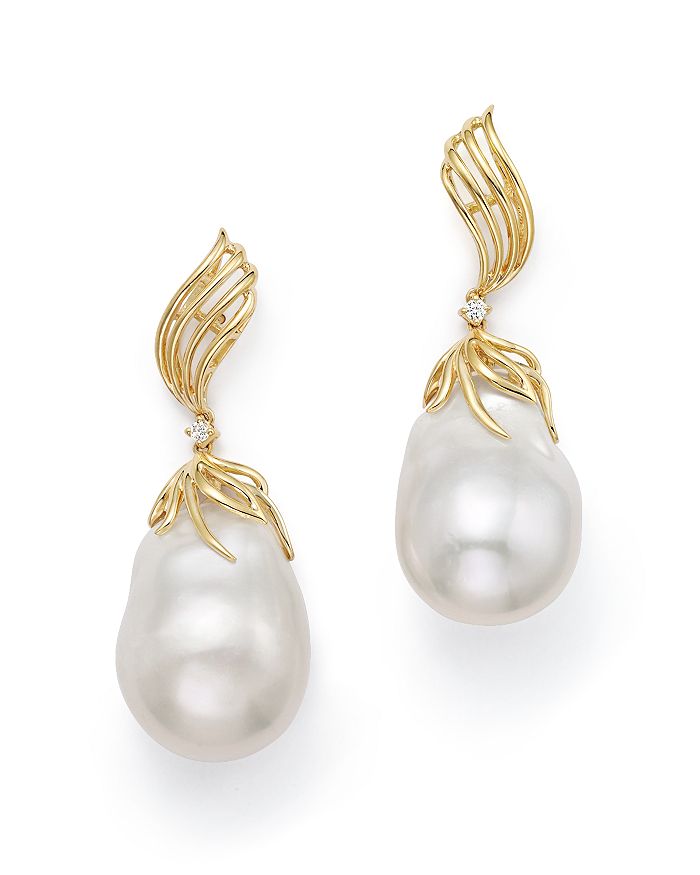 Bloomingdale's Cultured Freshwater Pearl And Diamond Drop Earrings In 18k Yellow Gold In White/gold
