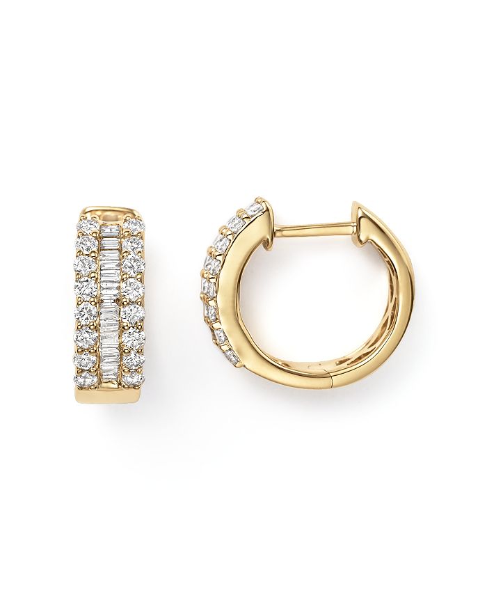 Bloomingdale's Diamond Round & Baguette Hoop Earrings In 14k Yellow Gold, 0.85 Ct. T.w. - 100% Exclusive