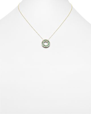 Emerald and Diamond Circle Pendant Necklace in 14K Yellow Gold, 17"&nbsp;