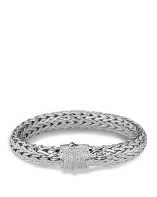 Classic Chain Sterling Silver Large Bracelet with Diamond Pav&eacute;
