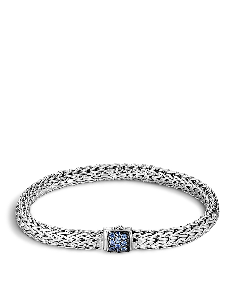 John Hardy Classic Chain Sterling Silver Lava Small Bracelet With Blue Sapphire In Blue/silver