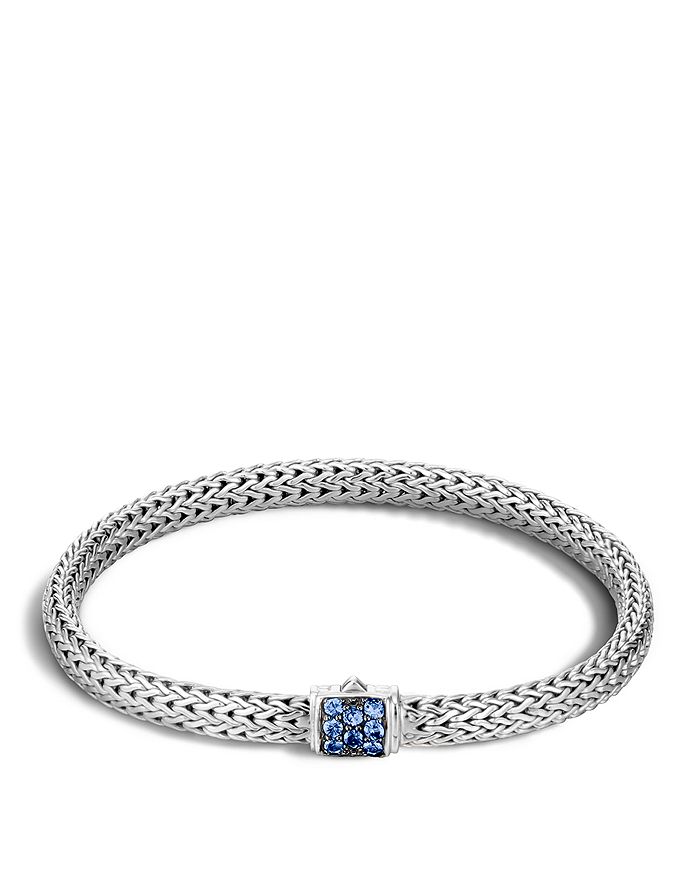 Shop John Hardy Classic Chain Sterling Silver Lava Extra Small Bracelet With Blue Sapphires In Blue/silver