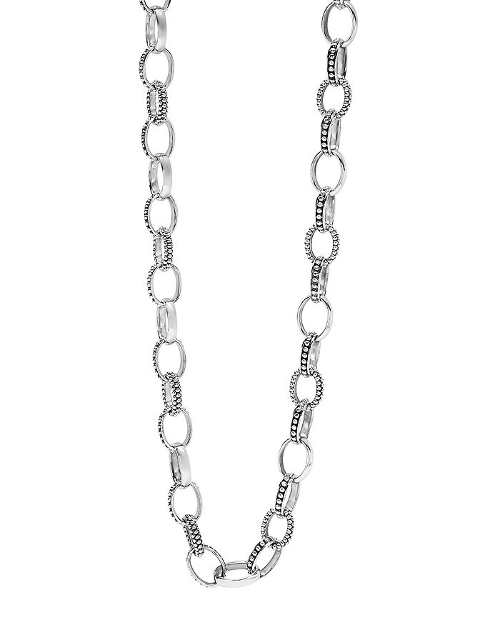Lagos Sterling Silver Link Caviar And Smooth Chain Necklace, 18