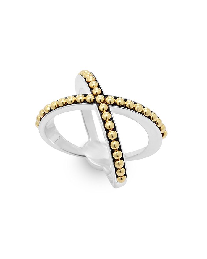 Lagos 18k Gold And Sterling Silver Enso Caviar X Ring In Silver/gold