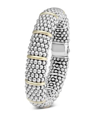 Sterling Silver Signature Caviar Bracelet with 18K Yellow Gold Stations
