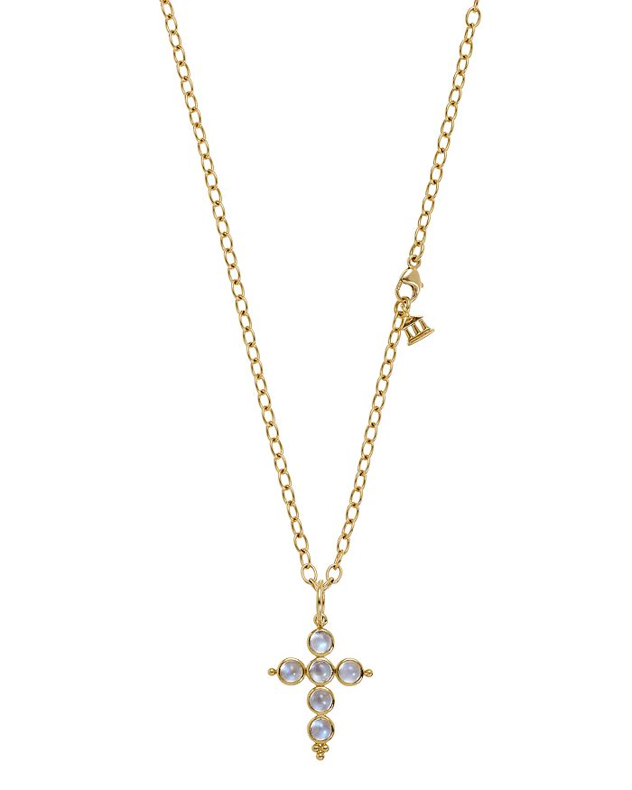 Temple St Clair 18k Yellow Gold Small Cross Pendant With Royal Blue Moonstone