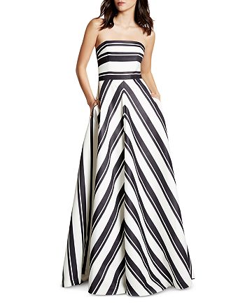HALSTON HERITAGE HALSTON Strapless Variegated Stripe Gown | Bloomingdale's