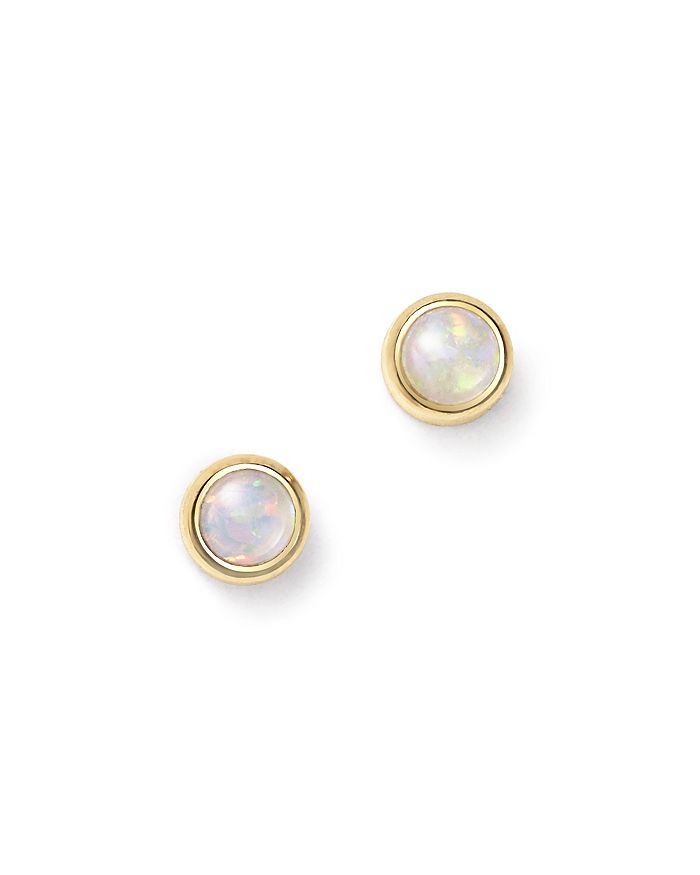 Zoë Chicco 14k Yellow Gold And Opal Bezel Stud Earrings In White/gold