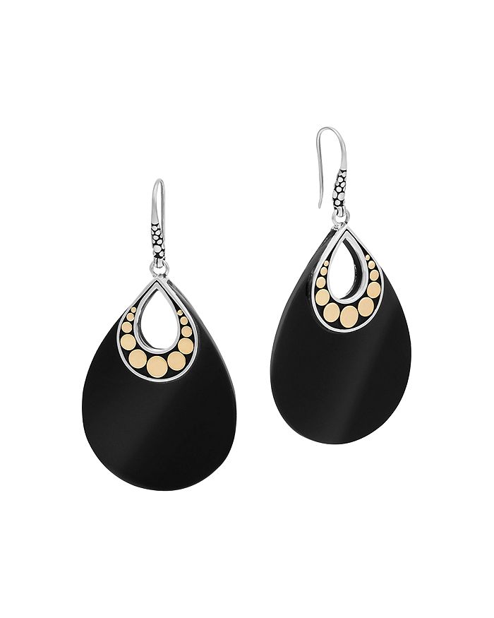 JOHN HARDY 18K YELLOW GOLD AND STERLING SILVER BATU CARVED CHAIN EARRINGS WITH BLACK ONYX,EZS39121BON
