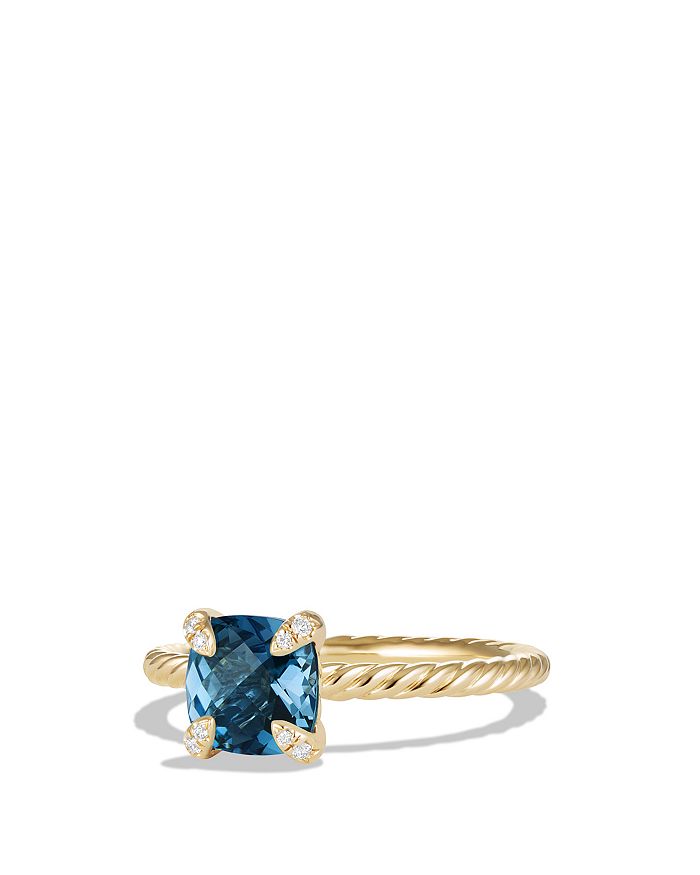 DAVID YURMAN CHATELAINE RING WITH HAMPTON BLUE TOPAZ AND DIAMONDS IN 18K GOLD,R12598D88AIBDI6