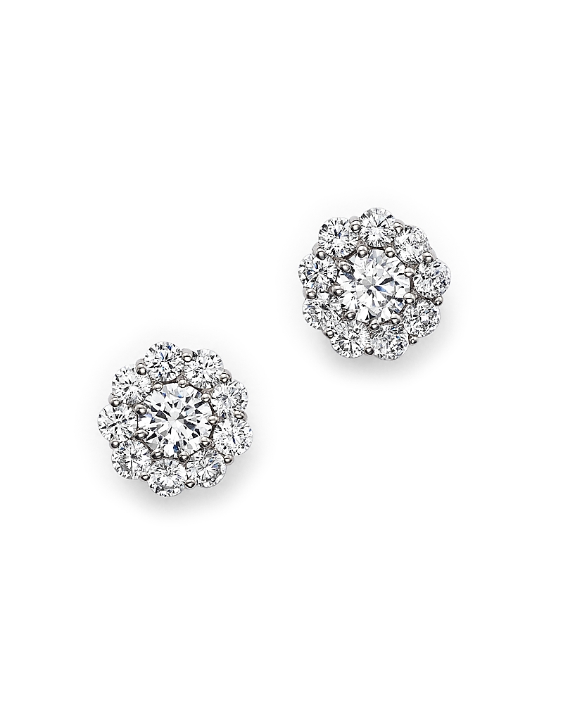 Certified Diamond Halo Stud Earrings in 14K White Gold, 1.0 tcw
