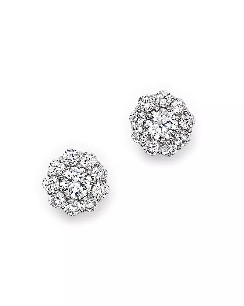 Certified Diamond Halo Stud Earrings in 14K White Gold, 1.0 tcw