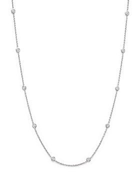 Roberto Coin - 18K White Gold Diamond Station Necklace, 16"