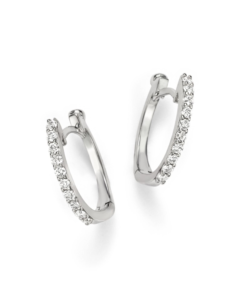 Roberto Coin 18K White Gold Small Diamond Hoop Earrings