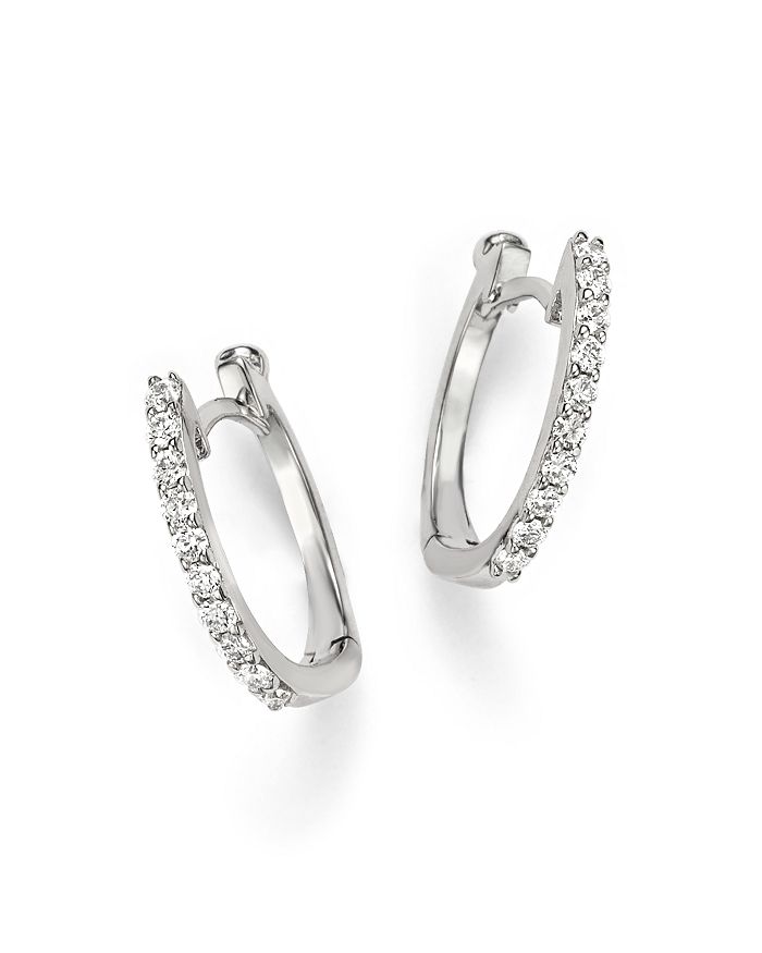 Diamond Huggie Earrings, White Gold, Diamond Small Hoops
