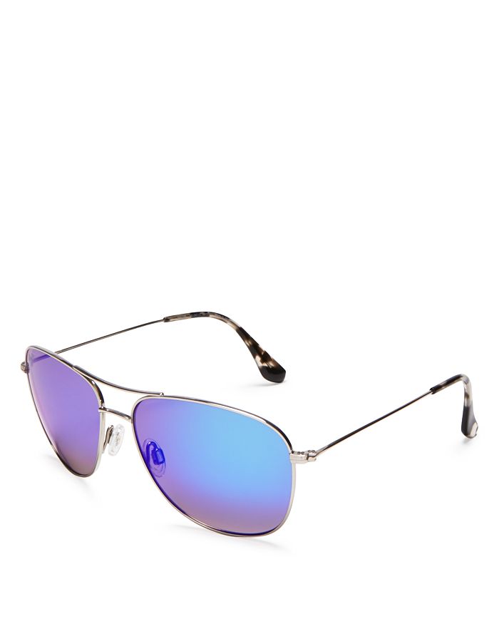 Shop Maui Jim Cliff House Polarized Brow Bar Aviator Sunglasses, 59mm In Silver/blue Hawaii Mirror