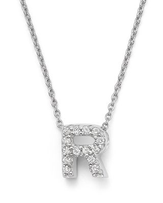 18K White Gold "Love Letter" Initial Pendant Necklace with Diamonds, 16"