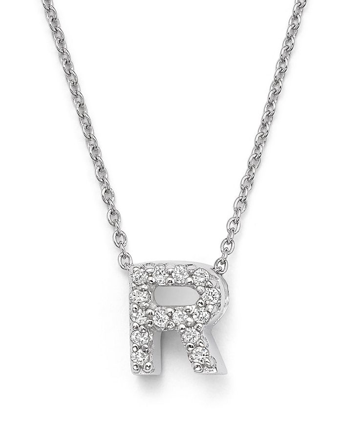 Roberto Coin 18k White Gold "love Letter" Initial Pendant Necklace With Diamonds, 16" In R