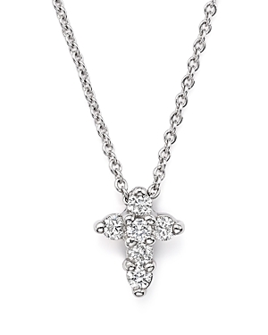 Roberto Coin 18k White Gold Small Cross Pendant Necklace With Diamonds, 16 In Metallic