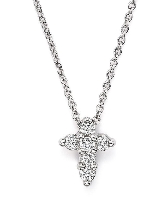 Roberto Coin Tiny Treasures Diamond 18K White Gold Baby Cross Necklace