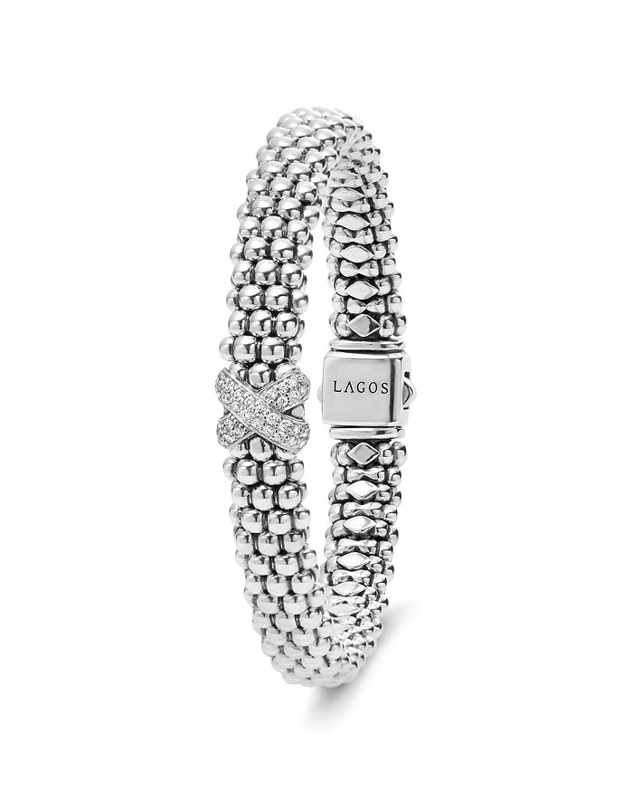 Shop Lagos Sterling Silver Embrace Diamond X Rope Bracelet In White/silver