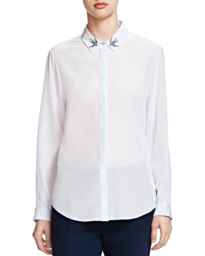 The Kooples Swallow Embroidered Silk Shirt | Bloomingdale's