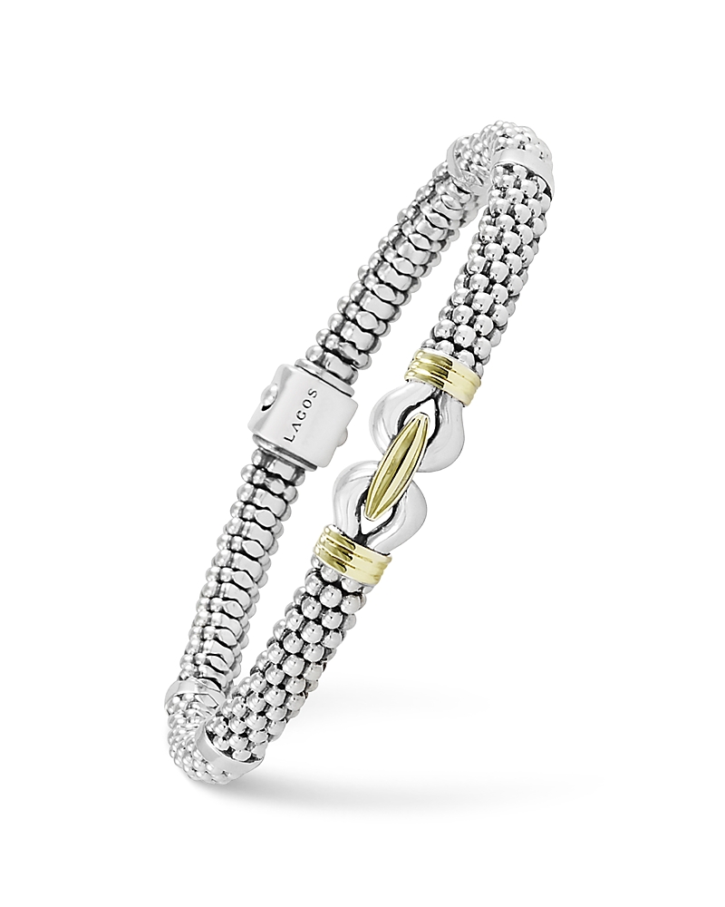 Lagos 18k Yellow Gold And Sterling Silver Derby Fluted Rope Bracelet In Gold/silver