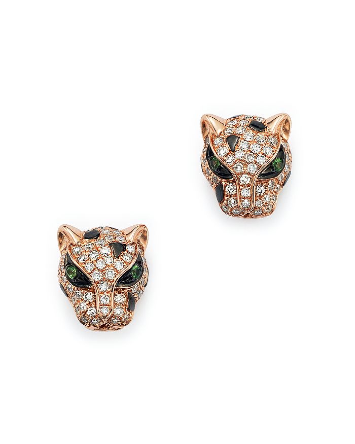 Bloomingdale's - Diamond and Tsavorite Panther Studs in 14K Rose Gold&nbsp;- 100% Exclusive