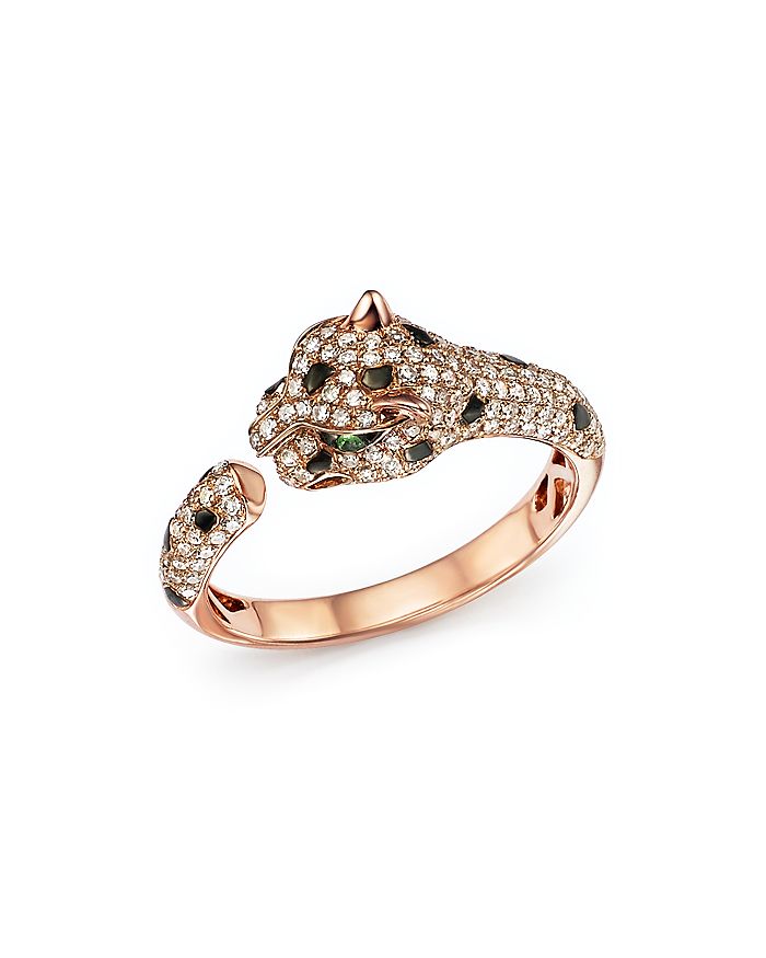 Bloomingdale's Diamond And Tsavorite Panther Ring In 14k Rose Gold