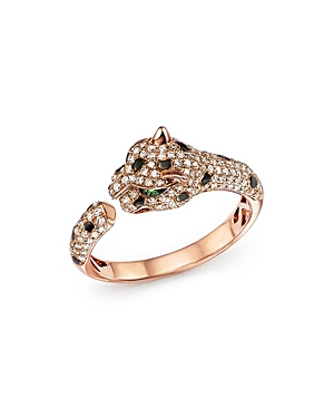 Diamond and Tsavorite Panther Ring in 14K Rose Gold