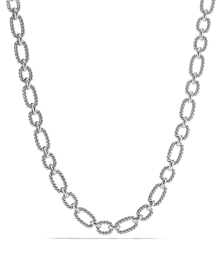 DAVID YURMAN CHAIN CUSHION LINK NECKLACE WITH BLUE SAPPHIRE IN STERLING SILVER,CH0398 SSABS18