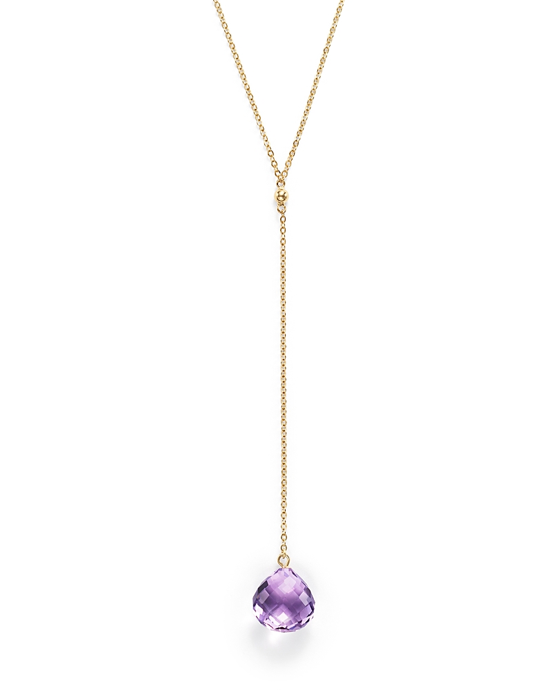 Amethyst Briolette Y-Necklace in 14K Yellow Gold, 22