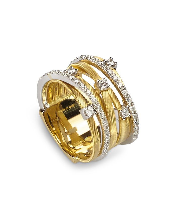 Shop Marco Bicego 18k Yellow Gold Goa Seven Row Ring With Diamonds In White/gold