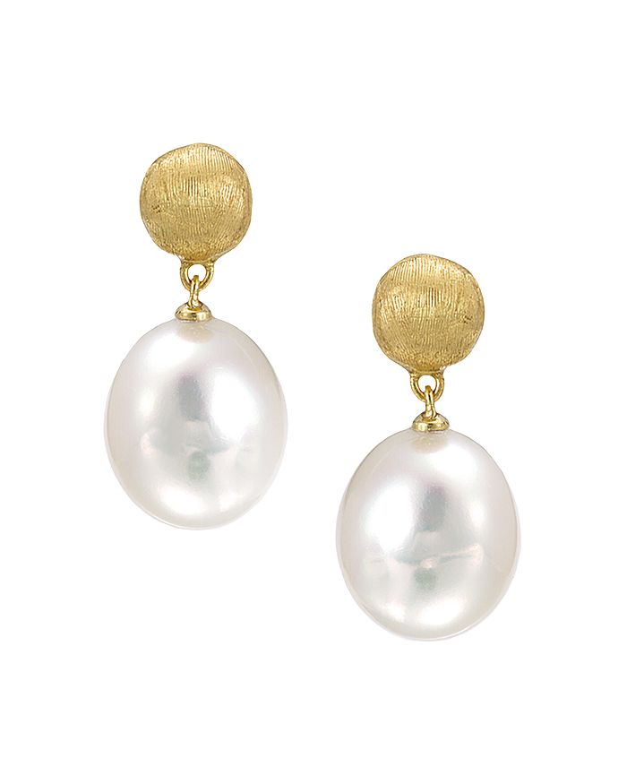 Shop Marco Bicego Africa Pearl Collection 18k Yellow Gold And Cultured Freshwater Pearl Drop Earrings In White/gold