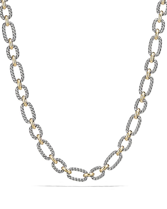 DAVID YURMAN CUSHION CHAIN LINK NECKLACE WITH BLUE SAPPHIRES AND 18K GOLD,CH0398 S8ABS18