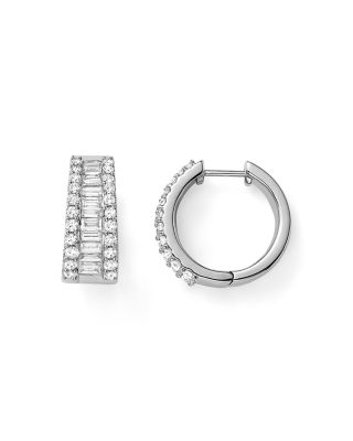 Diamond Mixed Cut Huggie Hoop Earrings in 14K White Gold, 2.0 tcw