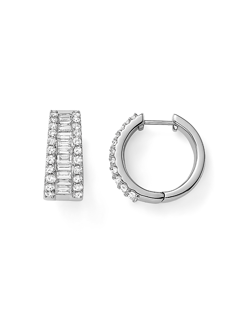 Bloomingdale's Fine Collection Diamond Mixed Cut Huggie Hoop Earrings in 14K White Gold, 2.0 tcw