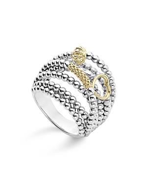 Lagos 18K Gold and Sterling Silver Domed Caviar Icon Multi Row Ring
