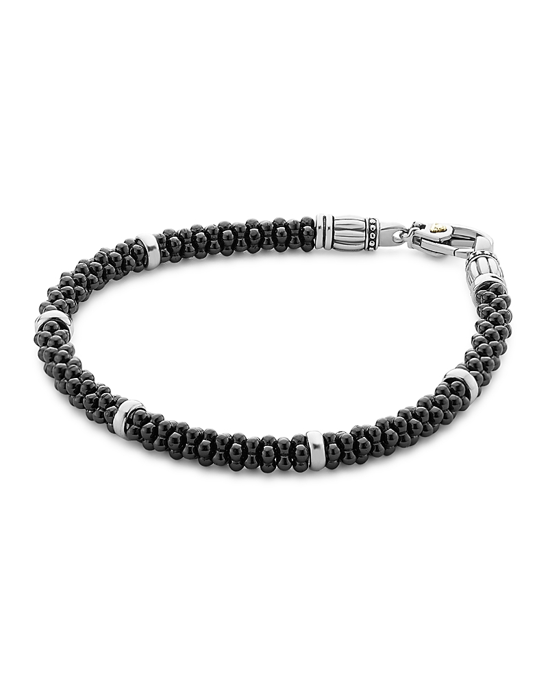 Lagos Black Caviar Ceramic Sterling Silver And 18k Gold Bracelet In Black/silver
