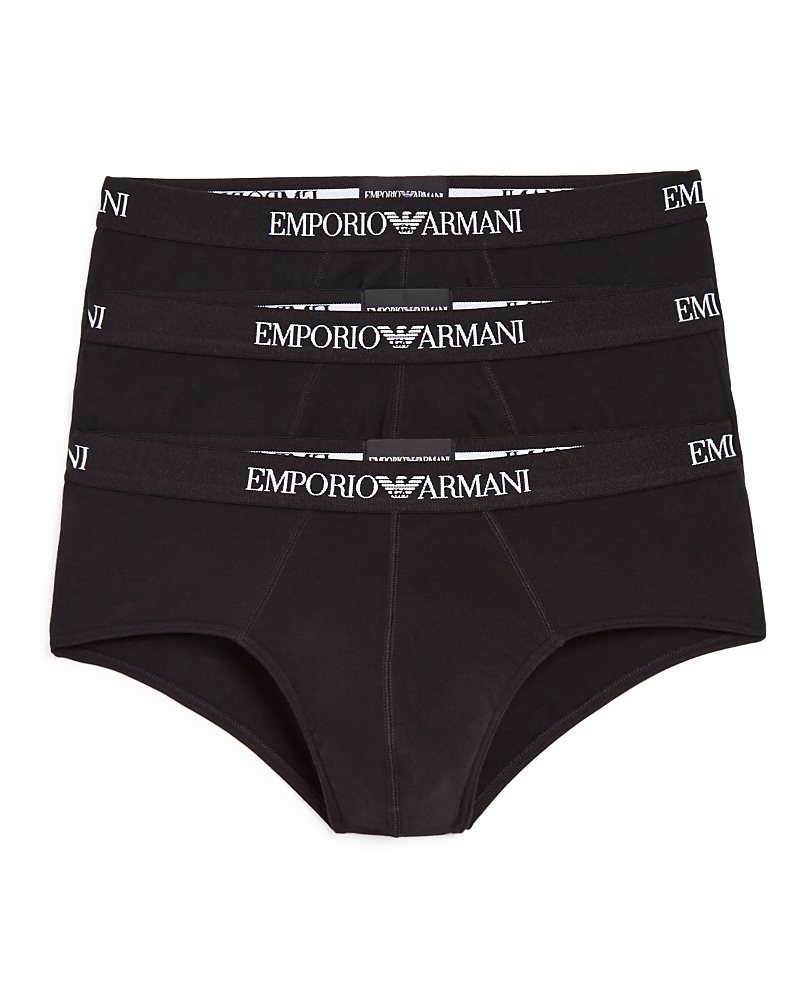 Emporio Armani Pack Of Three Branded-waistband Stretch-woven Briefs In Black