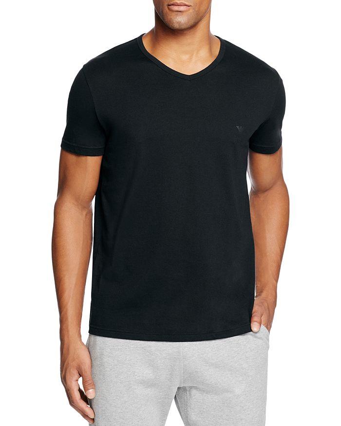 Shop Emporio Armani Pure Cotton V-neck T-shirts - Pack Of 3 In Black
