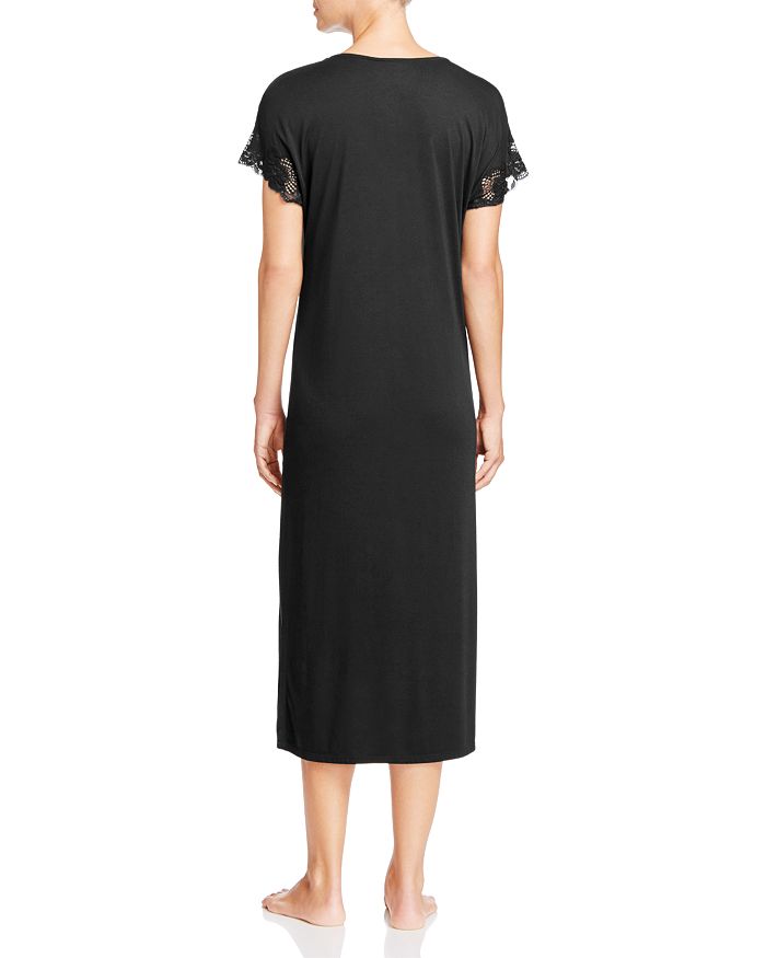 Shop Natori Zen Floral Lace Nightgown In Black