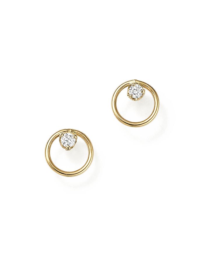 Shop Zoë Chicco 14k Yellow Gold Paris Small Circle Diamond Earrings In White/gold