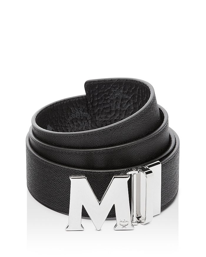 Shop Mcm Men's Claus Reversible Belt In Black/silver