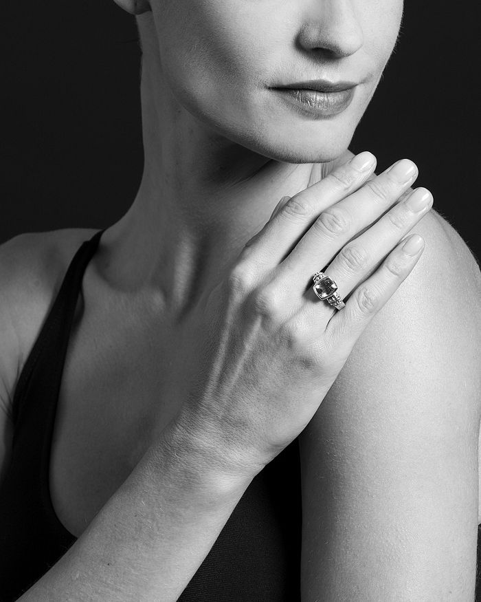 Lagos 18k Gold And Sterling Silver Caviar Color Small Ring With White Topaz In White/silver