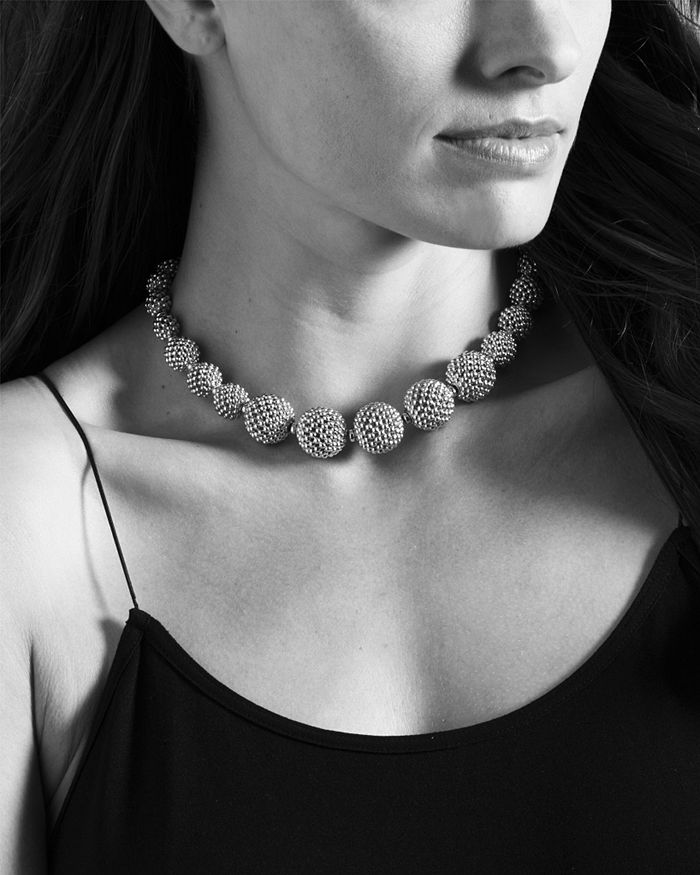 Lagos 18k Gold Caviar Graduated Lattice Ball Statement Necklace, 16 In Gold