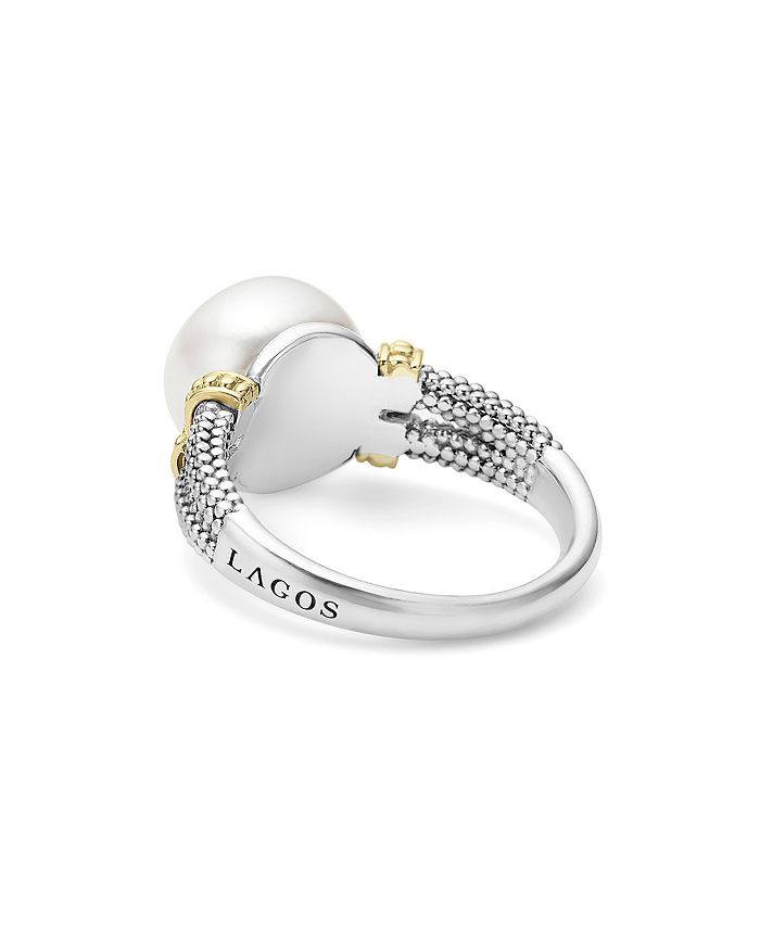 Shop Lagos 18k Gold And Sterling Silver Luna Ring With Cultured Freshwater Pearl In White/multi